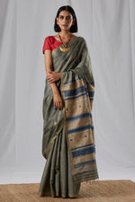 Load image into Gallery viewer, Charcoal Grey Raw Mulberry (Kesapaat) and Eri Silk Saree
