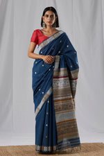 Load image into Gallery viewer, Navy Blue Raw Mulberry (Kesapaat) and Eri Silk Saree
