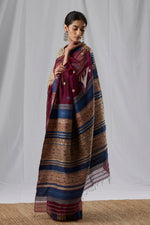 Load image into Gallery viewer, Burgundy Colored Raw Mulberry Silk Saree
