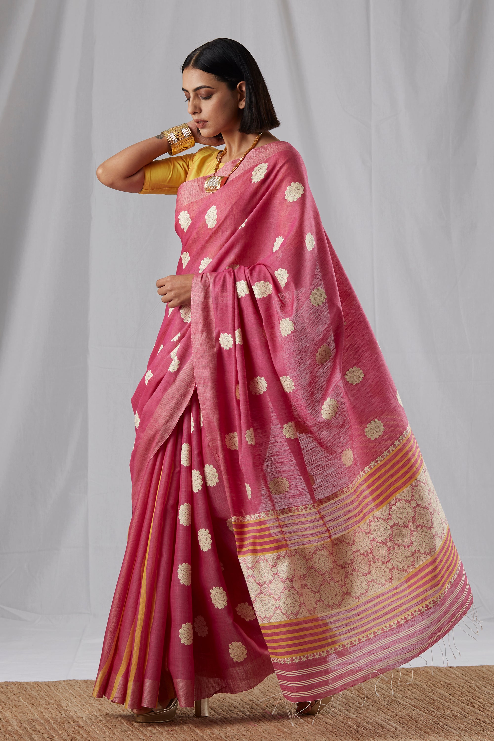 Rani Pink Raw Mulberry (Kesapaat) and Eri Silk Saree