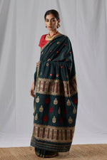 Load image into Gallery viewer, Dark Green Mulberry and Eri Silk Saree

