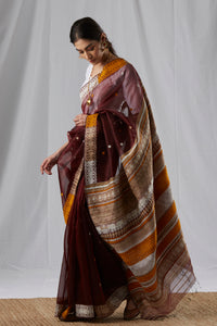 Maroon Colored Raw Mulberry Silk Saree