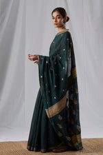Load image into Gallery viewer, Dark Turquoise Colored Raw Mulberry And Eri Silk Saree
