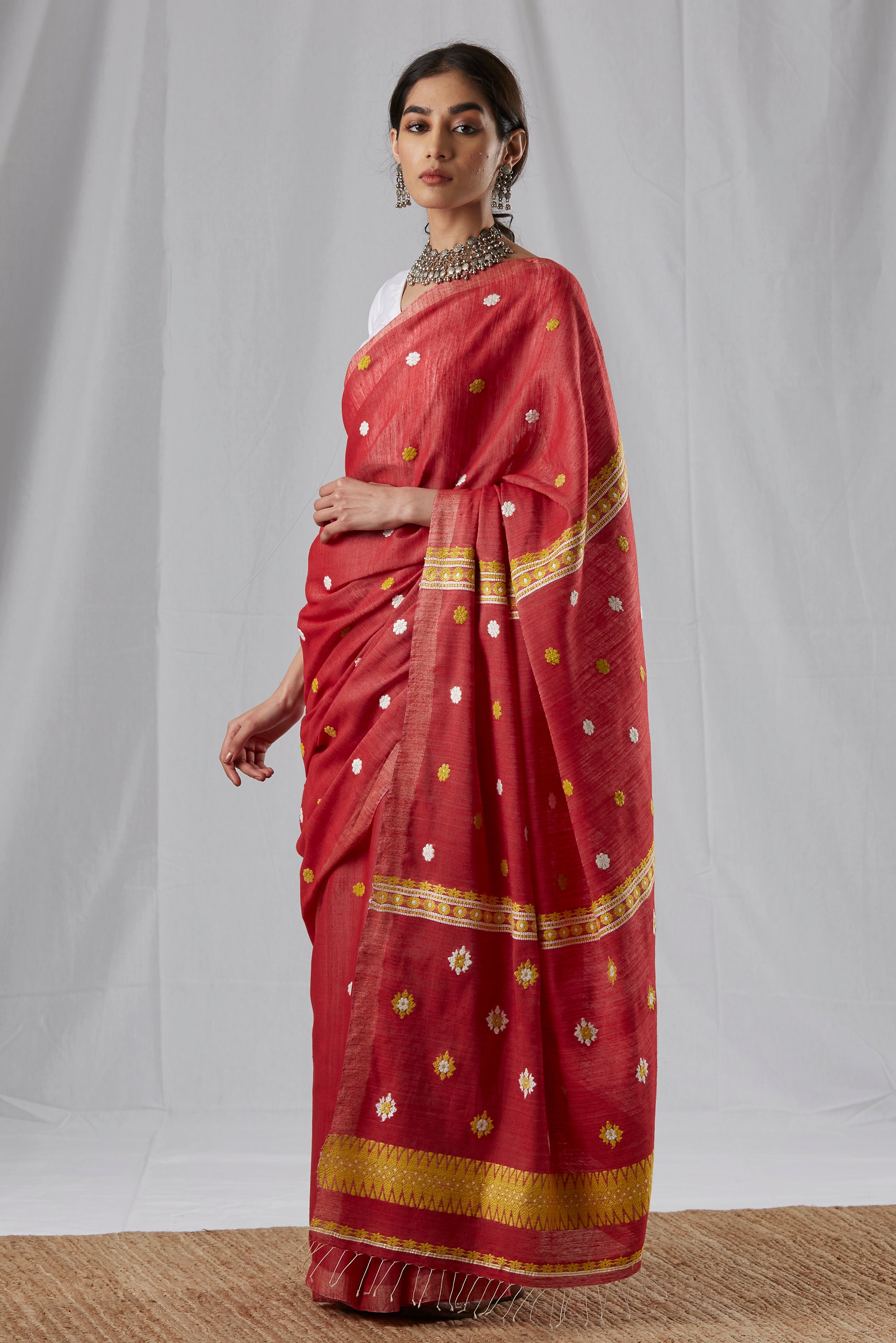 Red Mulberry and Eri Silk Saree