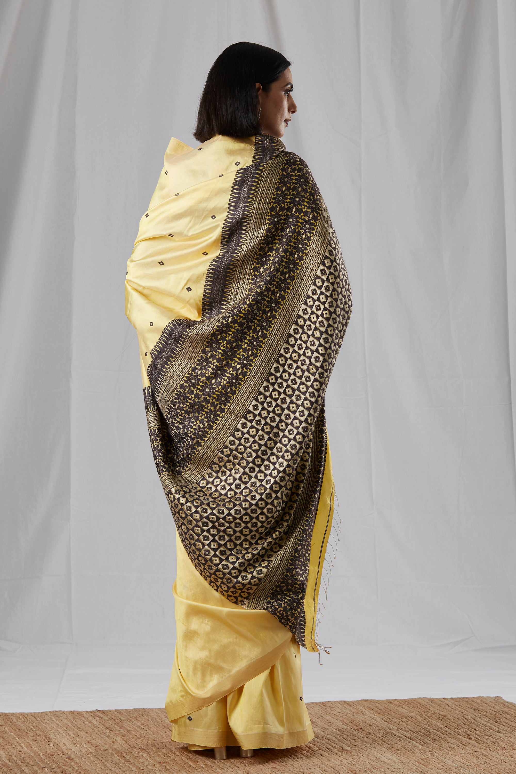 Yellow Mulberry Silk Saree