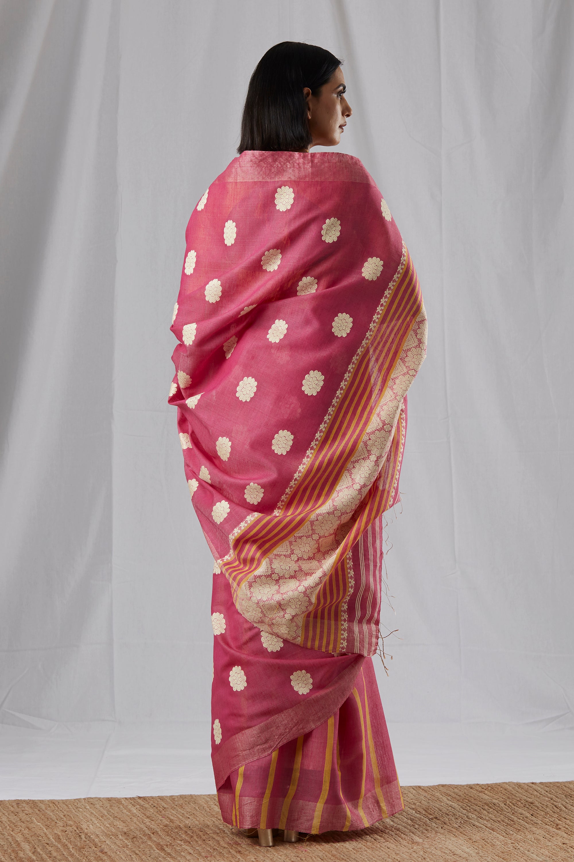 Rani Pink Raw Mulberry (Kesapaat) and Eri Silk Saree