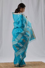 Load image into Gallery viewer, Sky Blue Cotton and Raw Mulberry (Kesapaat) Saree
