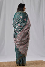 Load image into Gallery viewer, Metallic green Mulberry Silk Saree
