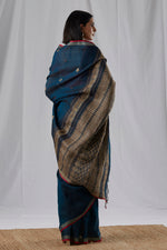 Load image into Gallery viewer, Dark Indigo Raw Mulberry (Kesapaat) Silk and Cotton Saree
