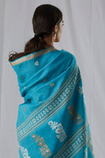 Load image into Gallery viewer, Sky Blue Cotton and Raw Mulberry (Kesapaat) Saree
