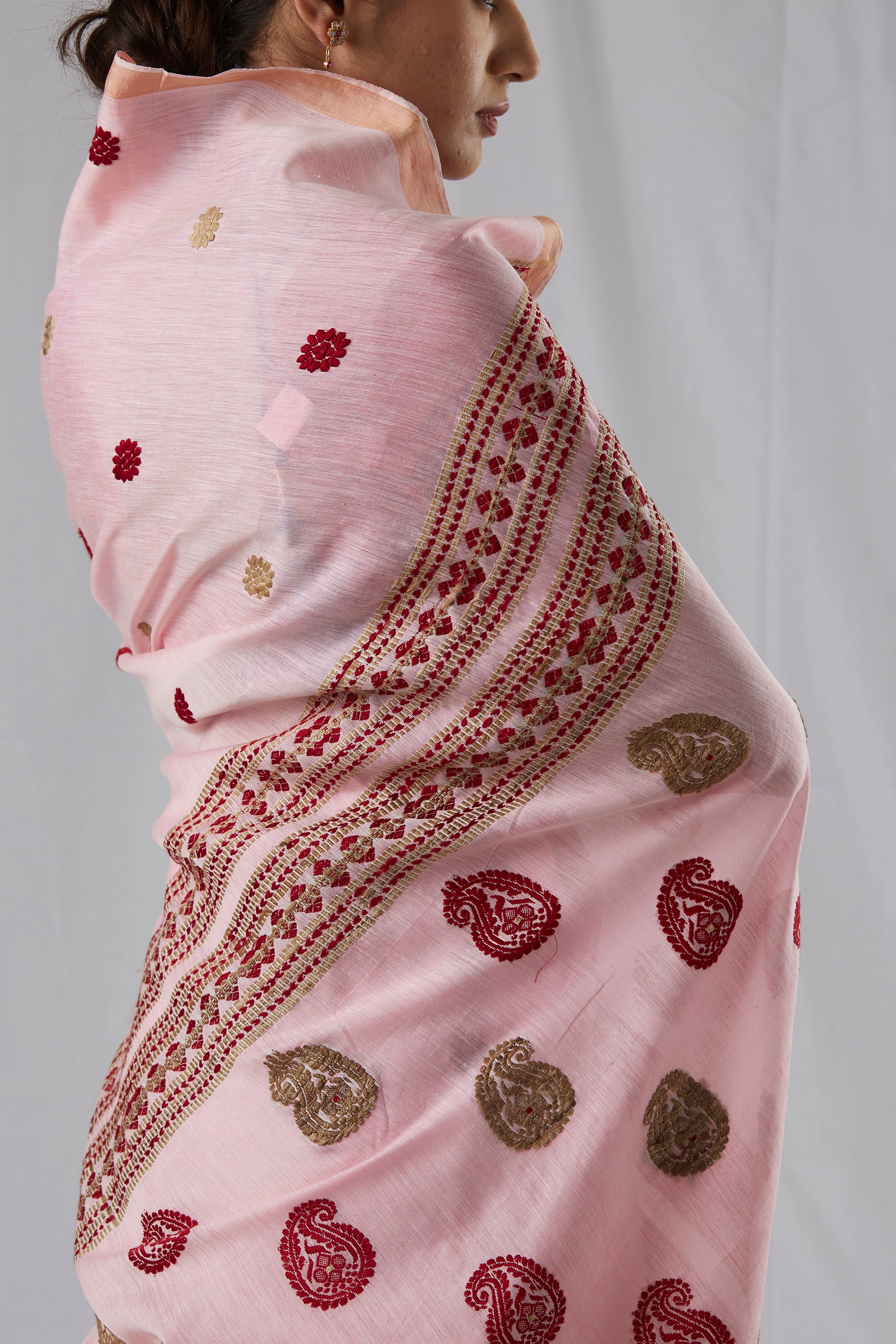 Pink Cotton and Raw Mulberry (Kesapaat) Saree