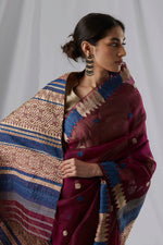 Load image into Gallery viewer, Burgundy Colored Raw Mulberry Silk Saree
